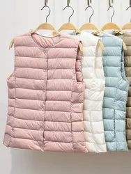 Chaleco ultraligero de plumón de pato para mujer, chaqueta sin mangas, acolchada, cálida, de 0 a 10 °C, para otoño e invierno, novedad de 2024