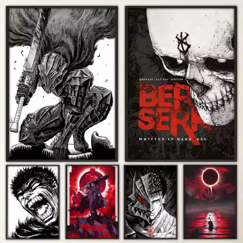 B-Berserk Japanese Anime Poster Sticky Fancy Wall Sticker for Living Room Bar Decoration Vintage Decorative Painting Large