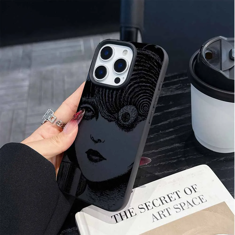 Junji Ito الرعب كاريكاتير تصفيح آيفون 16 15 14 13 12 11 mini XS Max 8 7 Pro Max Plus متجمد ثقوب كبيرة لينة جراب هاتف #3