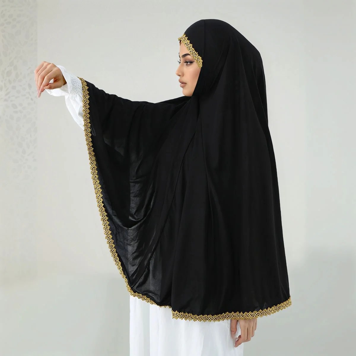 Elasticity Modal Jersey Instant Hijab Scarf For Muslim Woman Hijab Solid Golden Lace Embroidery Headwraps Turban Islam Headscarf