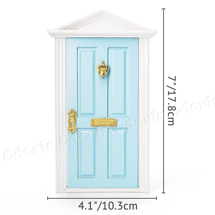 Odoria 1:12 Miniature Wooden Fairy Door with Doorlock Key DIY Furniture Home Hardware Set Dollhouse Accessories Doll House Decor