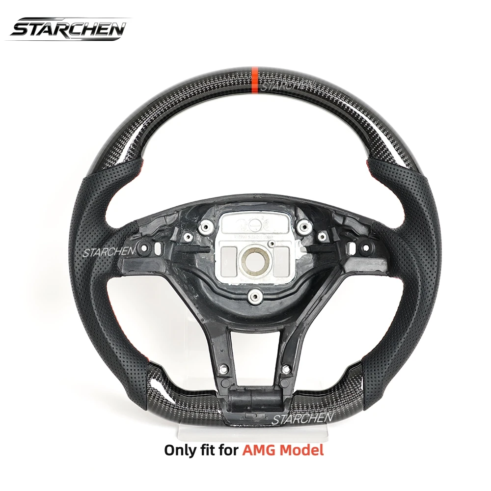 Full Leather or Real Carbon Fiber Steering Wheel For Mercedes-Benz AMG A C CLASS E SLK SL W204 CLA GLA CLS 2012-2014 AMG Model - Detail 1