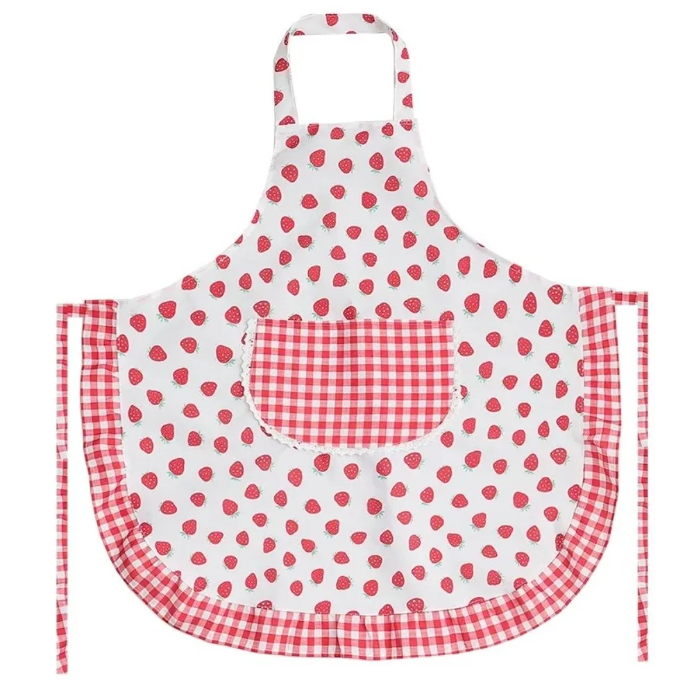 Strawberry Print Ruffle Lace Apron Polka Dot Print With Pocket Princess Kitchen Apron Lace Trim Thin Fabric Cooking Apron