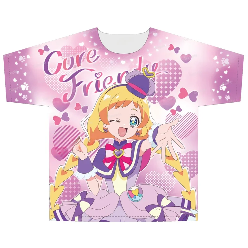 Wonderful Light Beauty Girl Dog Feeding Wheat Short Sleeve T-Shirt Polyester Fiber Quick Dry Casual Style Cartoon Pattern