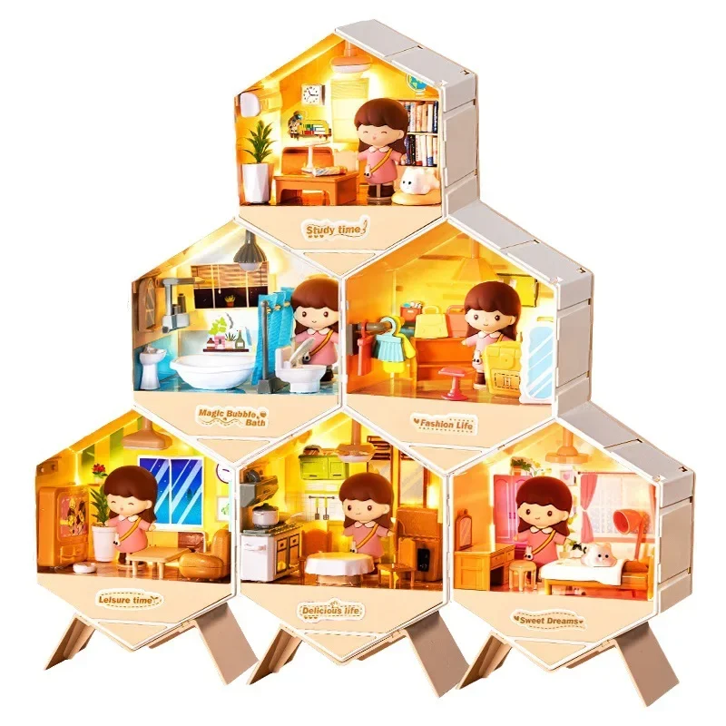 Diy Cottage House Fantasiespel Speelgoed met Stofkap Mini Meubels Handgemaakte Decoratie Mini Diy Montage Spel Meisje Kinderen Gift