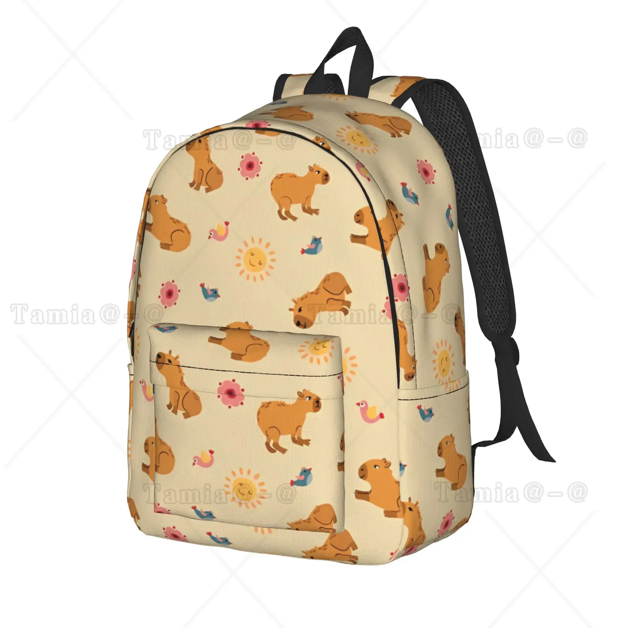Beige Flower Capybara Backpack  Trekking Backpacks Girl Cute High School Bags Designer Large Rucksack