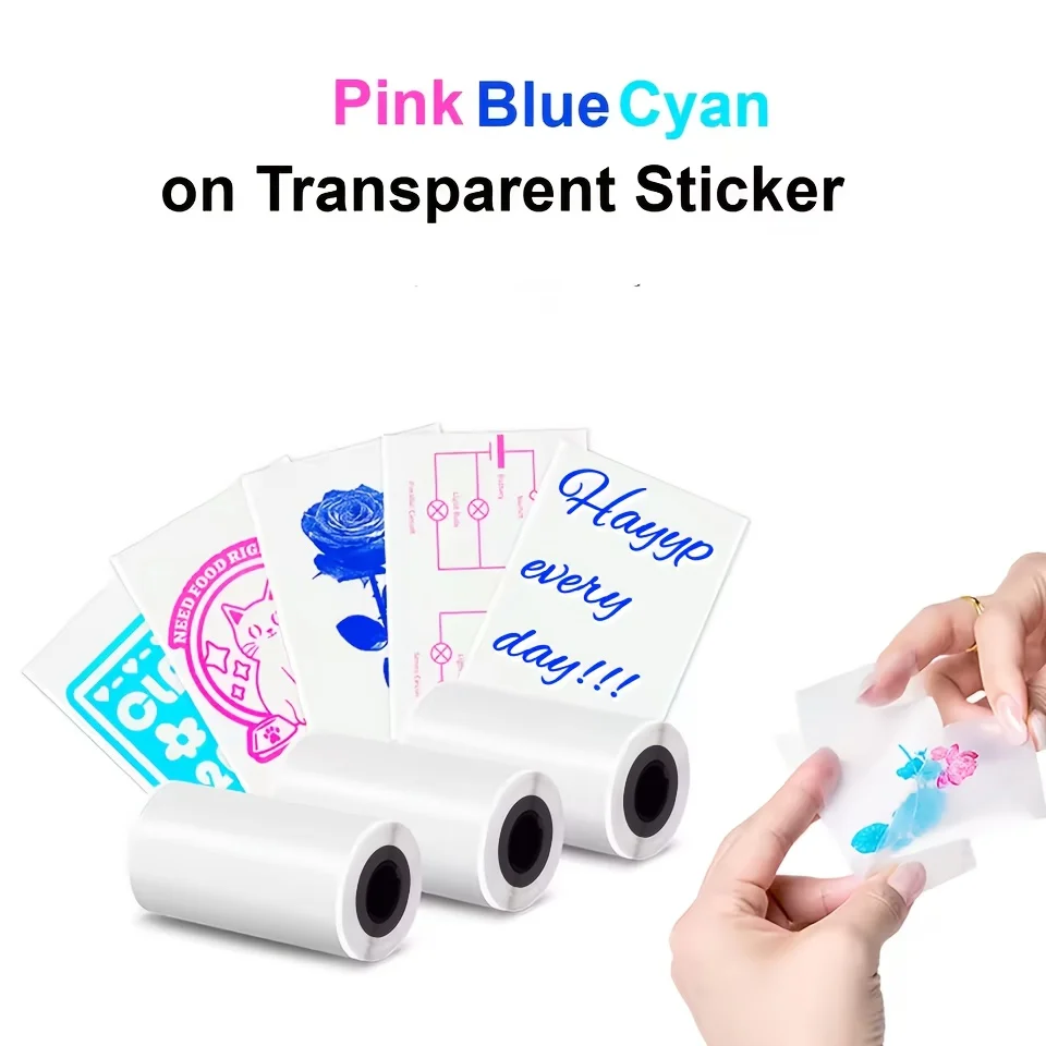 Clear Self-Adhesive Sticker Paper (Cyan/Blue/Pink/Black) for Mini Printers Photo/Checklist/Image Labels HD Transparency for Note