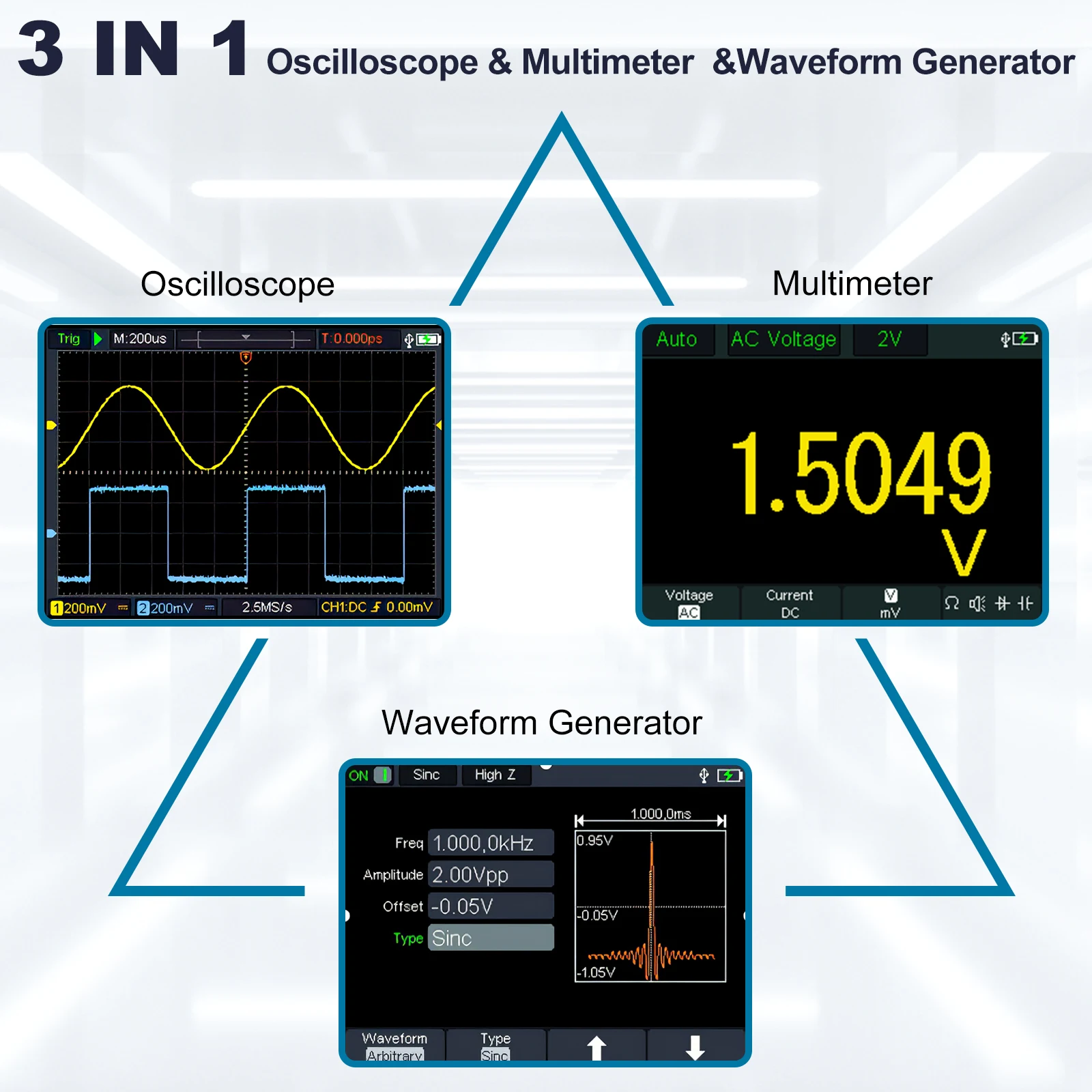 Hanmatek HO52 Digital oscilloscopio multimetro generatore di segnale sorgente Tester per componenti elettronici a doppio canale