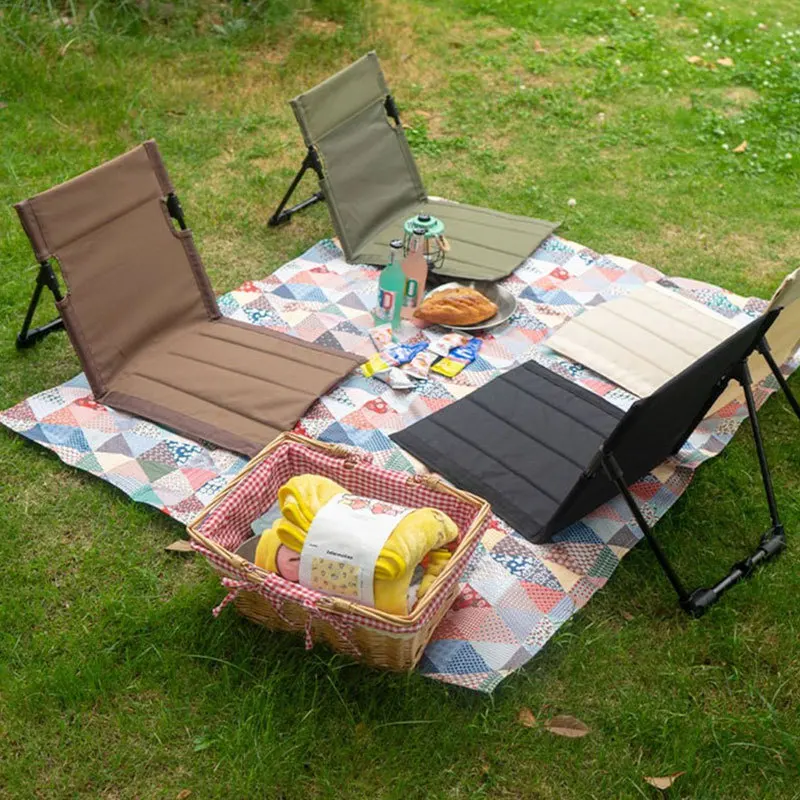 

Outdoor folding cushion chair with backrest portable camping lazy lounge chair for picnic