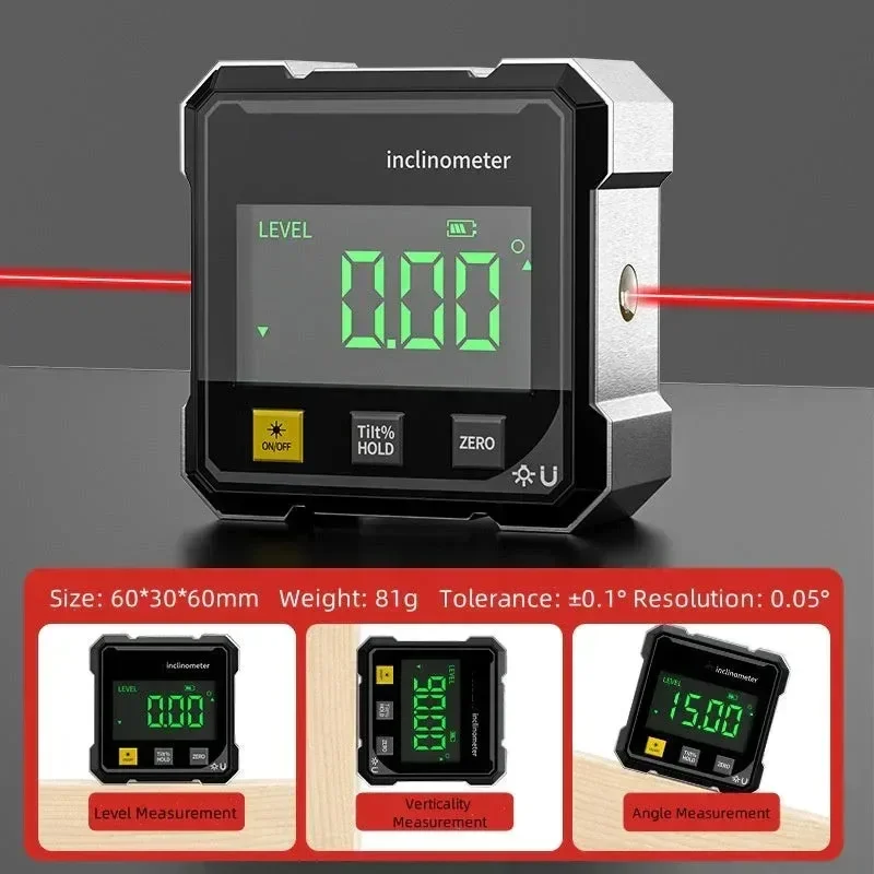 Hot-Selling Double-Sided Magnetic Digital Angle Ruler Level Inclinometer with Laser Electronic Protractor Slope Measurement