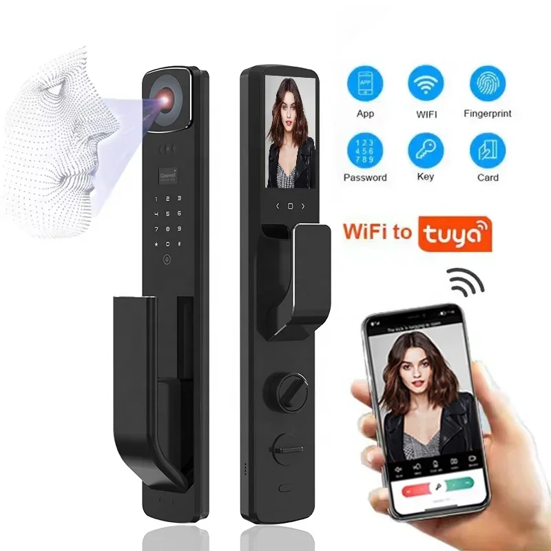 005Manufacturer Wholesale 3D Face Recognition Video Intercom Lock Digital Tuya Remote Camera Biometric Fingerprint Smart Door Lo