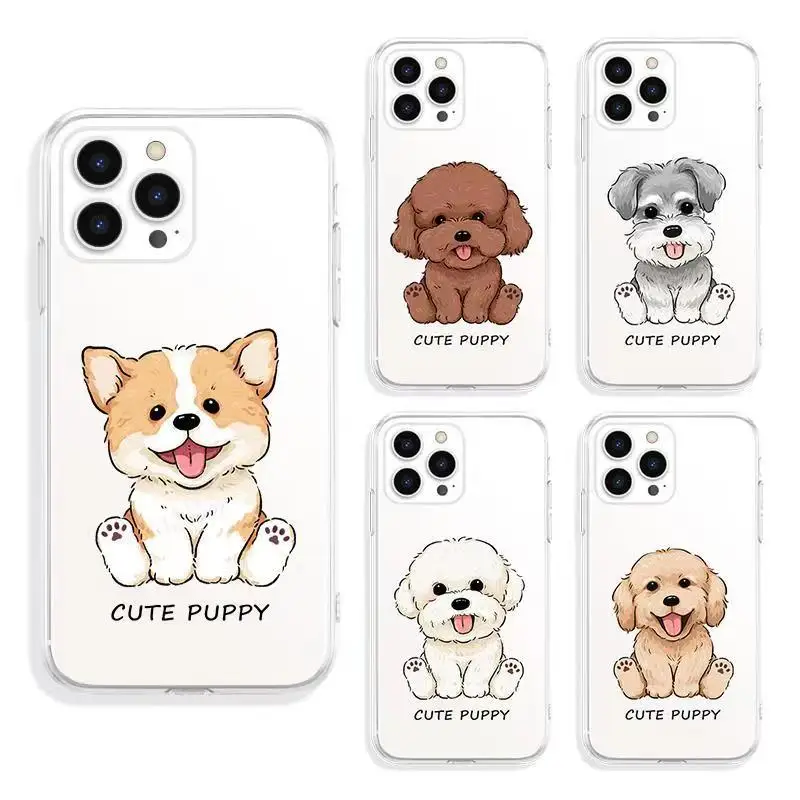 

Cute Puppy Dog Phone Case For iPhone 16 15 14 13 12 11 Pro XS MAX 7 XR 8 7 Plus Clear Cover Fundas