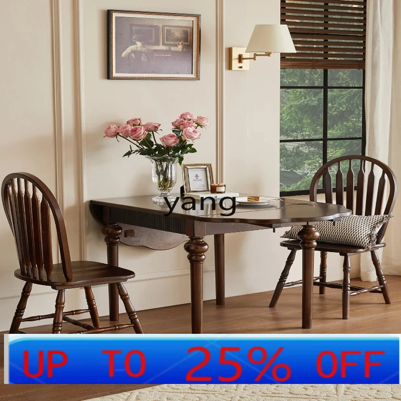 

LHH solid wood oval folding dining table and chair combination living room home