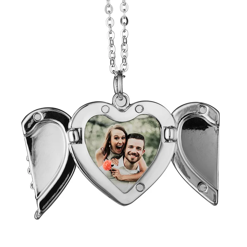 Free Shipping 20pcs/lot Custom Jewelry Sublimation Blanks Open Heart Wing Necklaces For Custom Gifts