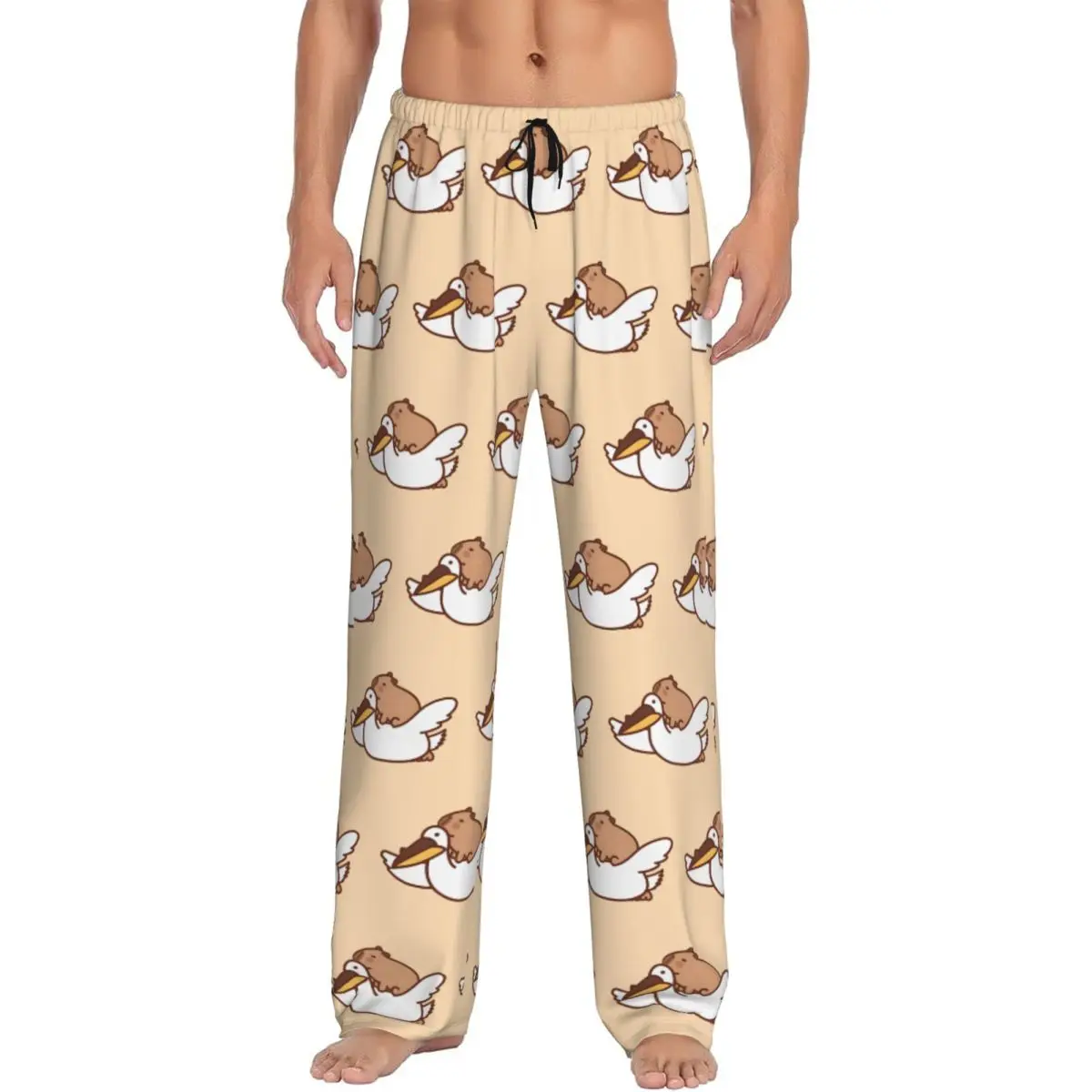 Custom Capybara Pajama Pants for Men Cute Anime Sleepwear Lounge Sleep Bottoms Stretch with Pockets
