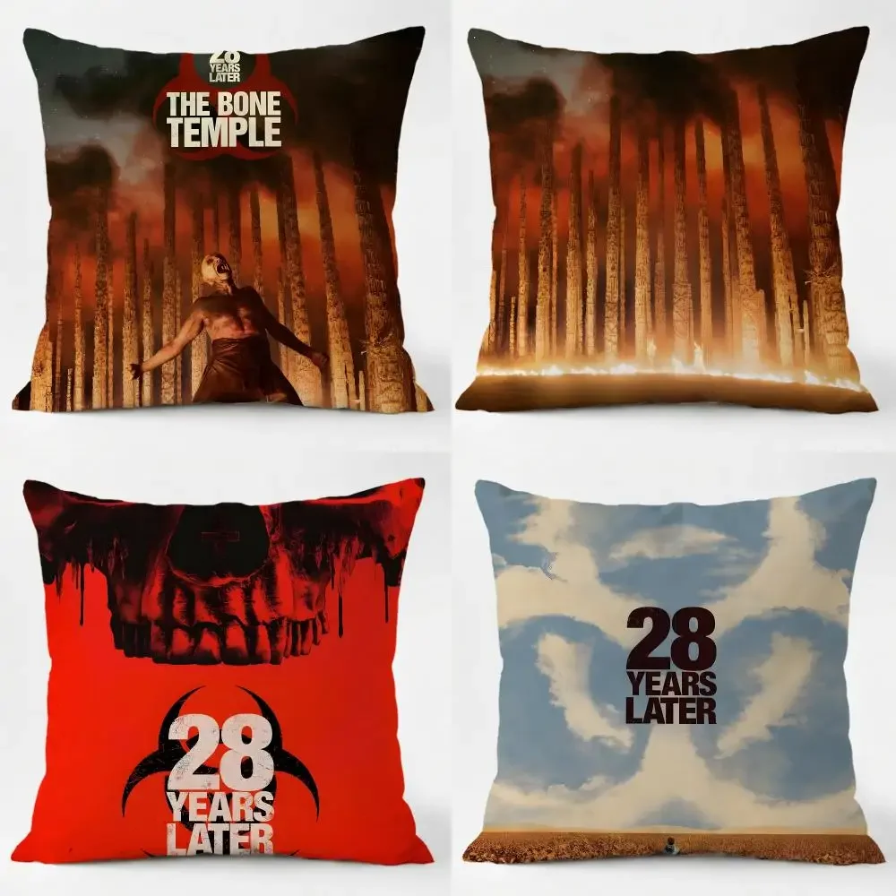 Dark Eerie Movie T-28 Years Later The Bone Temple Cushion Cover Sofa Home Living Room Car Decor Washable Square Pillowcase