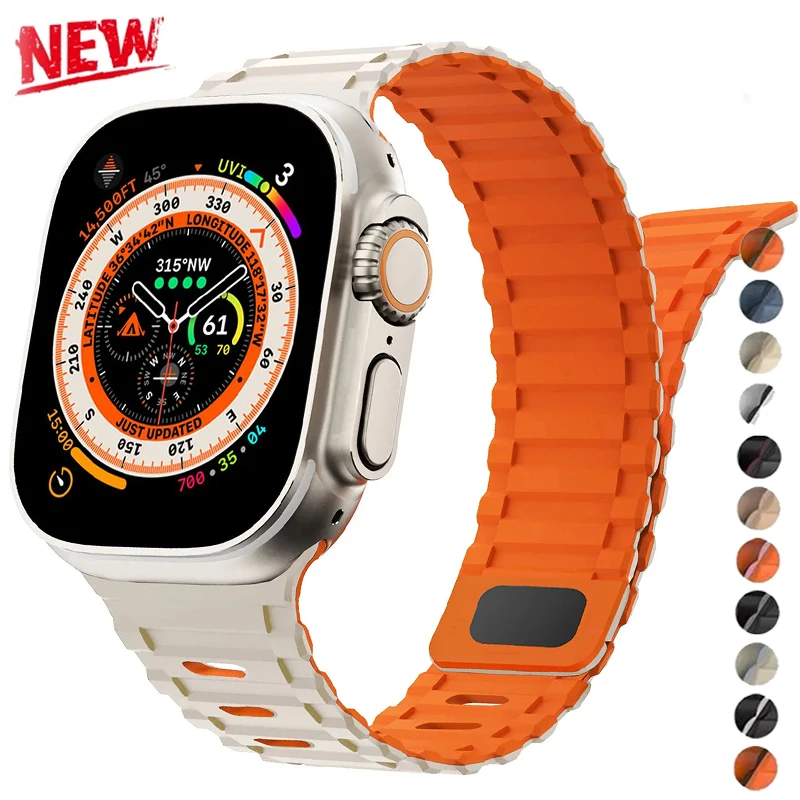 حلقة مغناطيسية لأربطة ساعة أبل ، سوار سيليكون لسلسلة iWatch 9 ، 8 ، 7 ، 6 ، 5 ، 4 ، 3 ، SE ، Ultra 2 حزام ، 44 ، 40 49 من من من من 49 ، 45 ، 41 ، 38