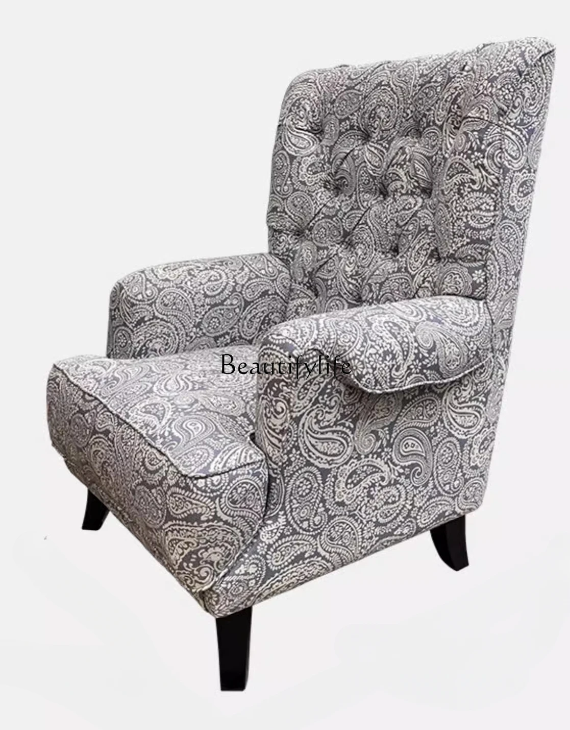 

American country solid wood fabric tiger chair living room bedroom single cotton and linen sofa