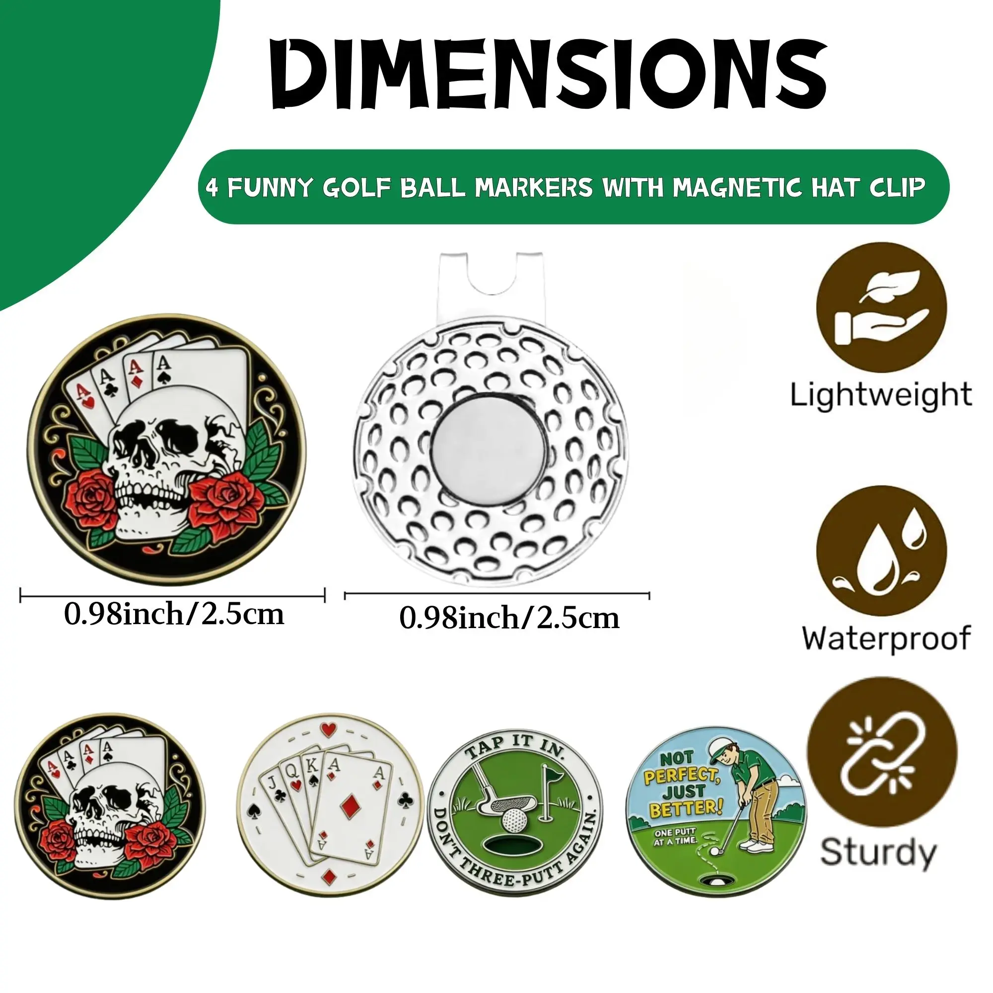 4 pcs Golf Ball Marker Set with Magnetic Hat Clip Assorted Patterns Golf Gifts, Golf Cap Clips Parter Accessories Sets for Men view 3