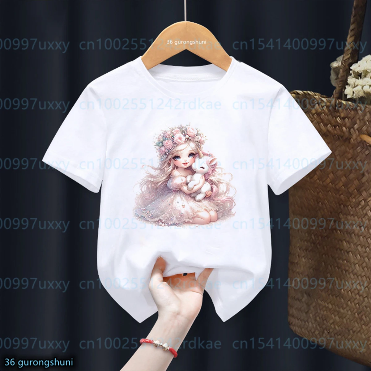 Newly Girls T-shirt Funny Girls Embrace Unicorn Cartoon Print T-shirt Kids Cute kids Clothes Summer Girls Pink Short sleeved Top