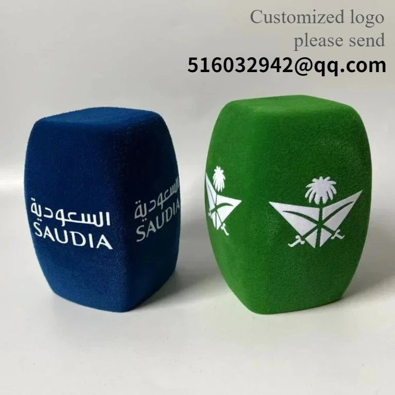 Square Flocking microphone Sponge Customized logo espuma micrófono personalizada video mic windscreen For TV Stations Interview