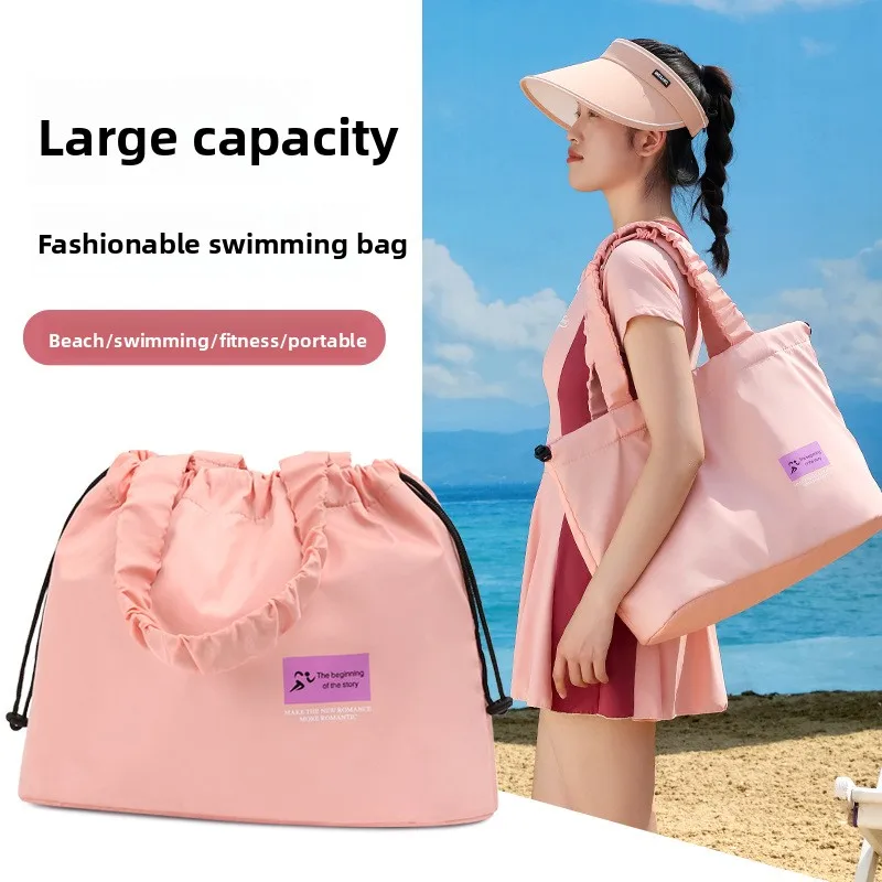 Large Capacity Swim Bag Wet Dry Separation Fashion Tote Backpack with Drawstring for Women Girls Gym Pool Beach