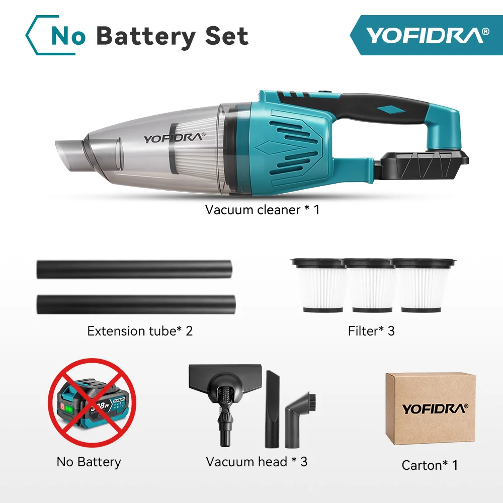 YOFIDRA 12Kpa Elektrische Staubsauger Cordless 1500W Reiniger Handheld Reinigung Schnee Staub Power Tool Für Makita 18V Batterie pin