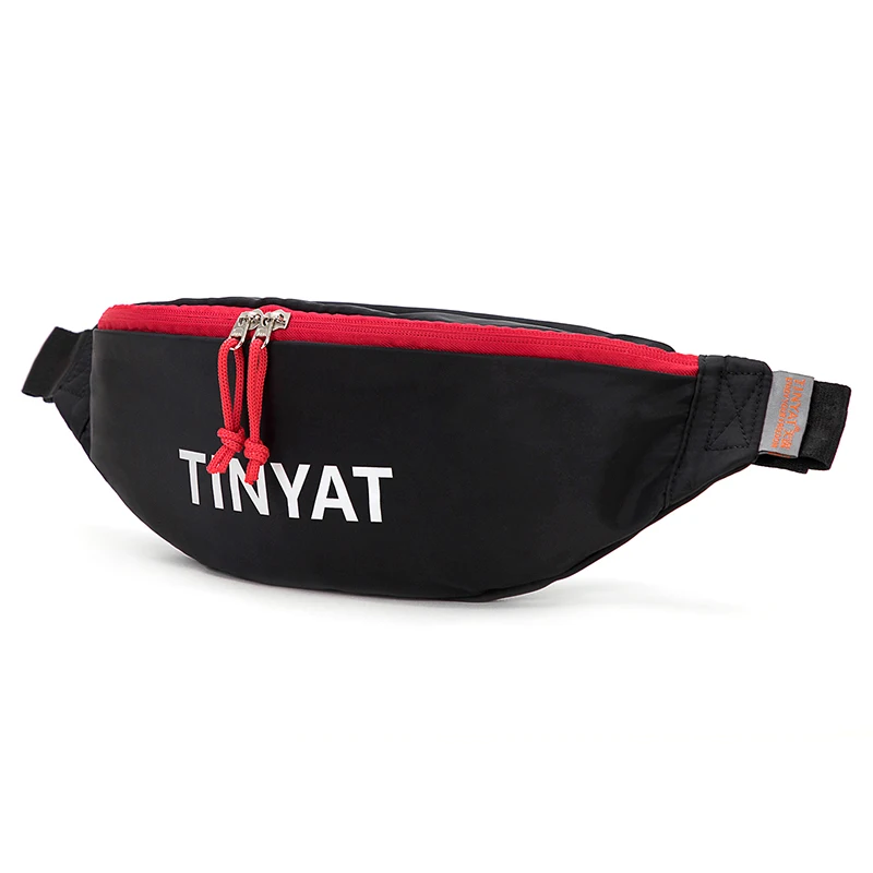 TINYAT Men's Letter Print Waist Bag Three Pockets Easy To Categorization Waterproof Chest Bag Sport Cycling Crossbody Bag