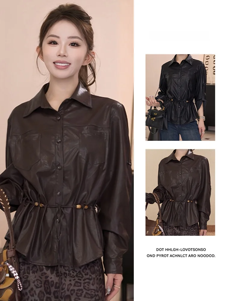 Ele Retro Revers Leer Jaet Dames Top Faionable Veelzijdig Vroege Herfst Nieuwe Sle Koreaanse Sle Pendelen Sle Loose Fit