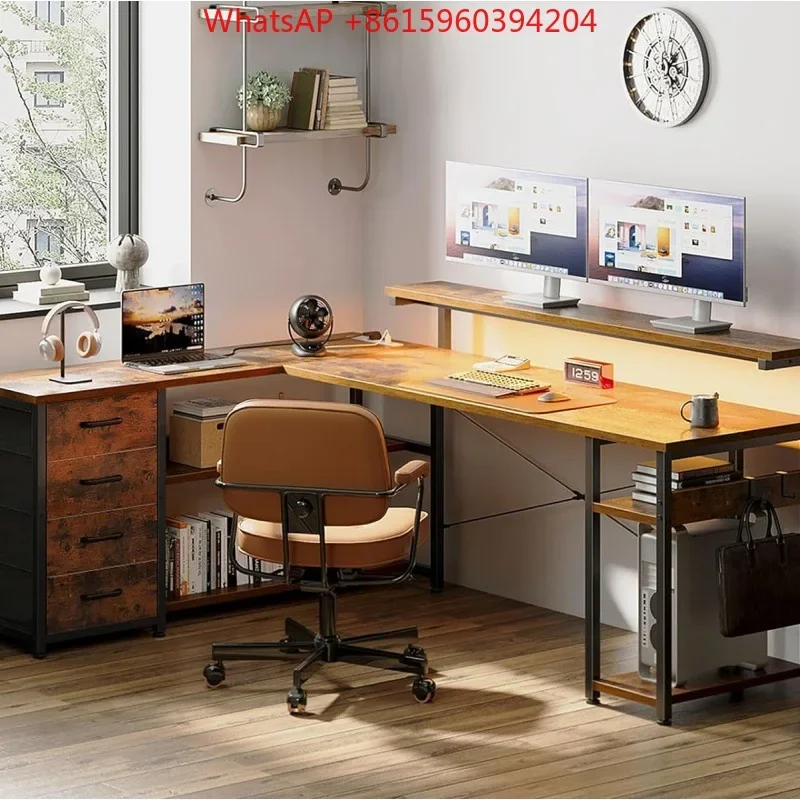 Cross-border dedicated bedroom, study, student book storage, computer desk with main frame, solid wood desktop, single table
