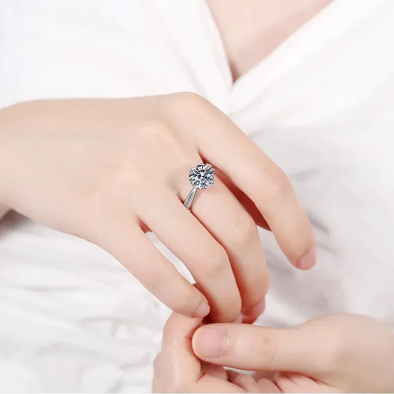 

Luxury Platinum D Color 3 Carat Moissanite Diamond Proposal Rings for Women, Pt950 High Quality Ring Wedding Fine Jewelry Gifts