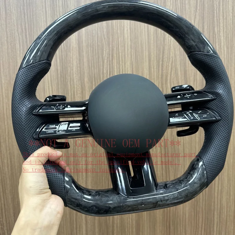 For Mercedes Benz AMG Dragonfly Forged Texture Leather Carbon Fiber Steering Wheel Upgrade Modification Horn Cover Decorative