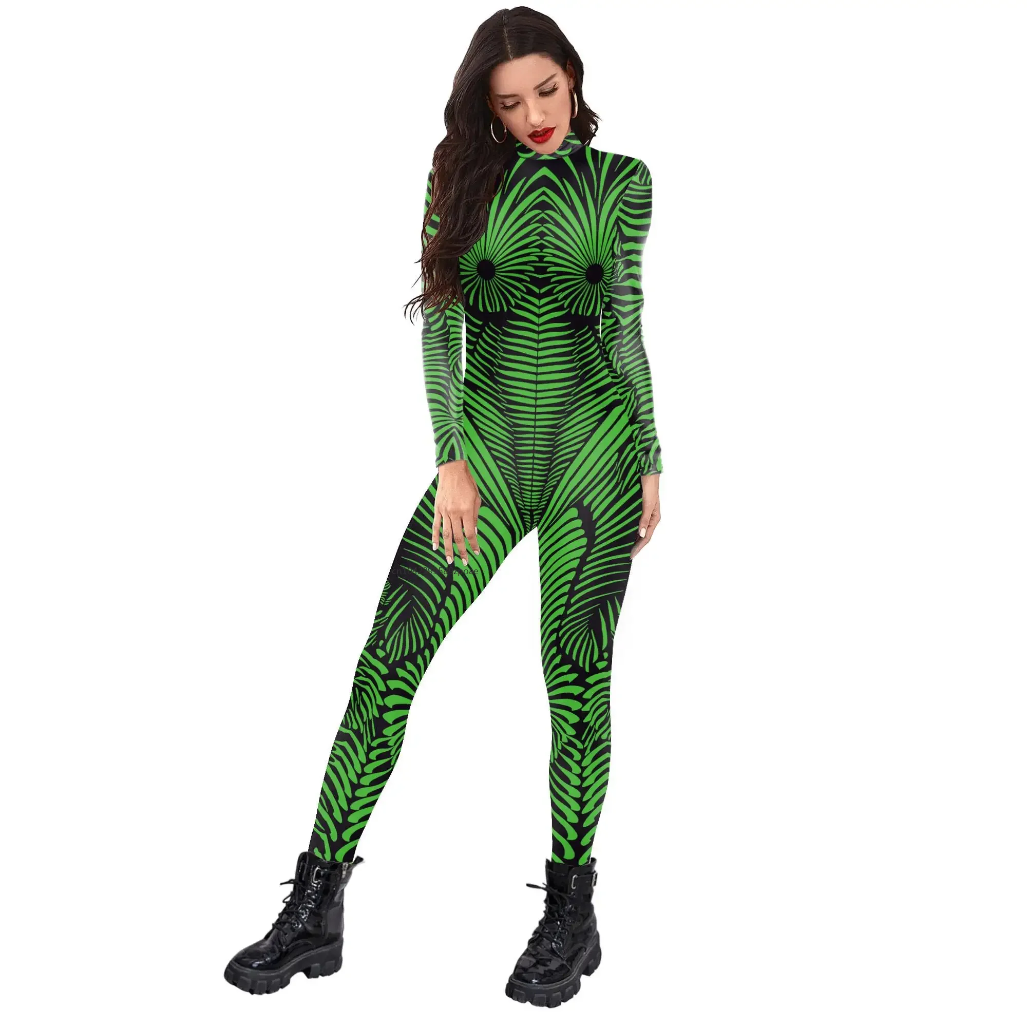 Frauen Overalls 3d gedruckt geometrische Muster Halloween Karneval Cosplay Kostüm Zentai Bodysuit Phantasie Langarm Bodysuit