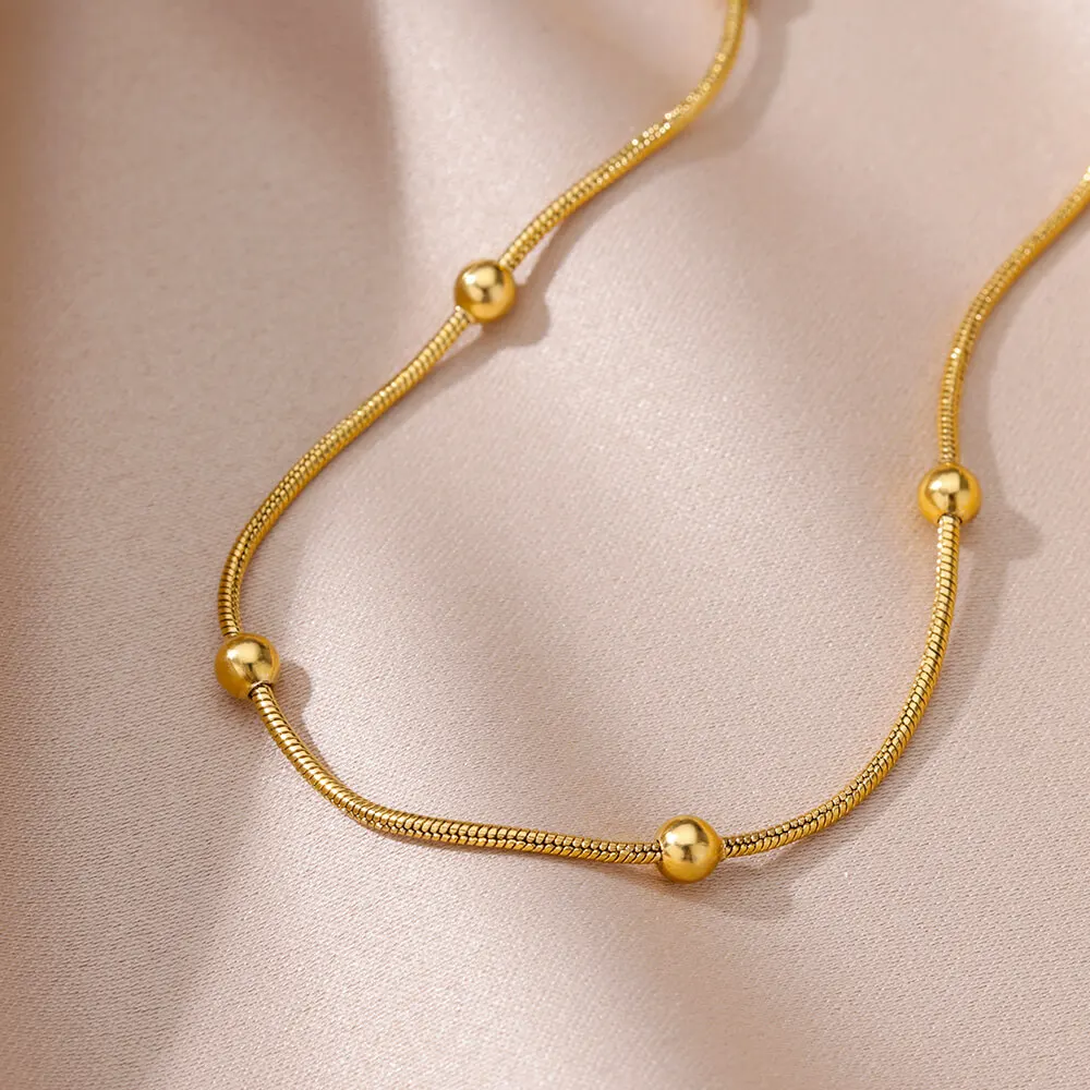 Gold Color Beads Round Snake Chain Anklets for Women Stainless Steel Leg Chain Ankle Bracelet femme Summer Beach Foot Jewelry