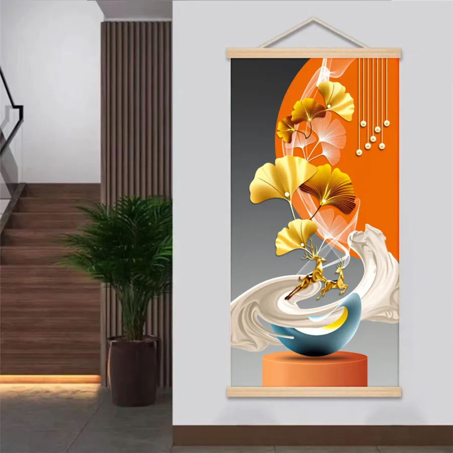 1Pcs Extra Large Modern Minimalist Branch Full Moon Canvas Painting Beige Green Office Asian Style Minimalist Home Decoration