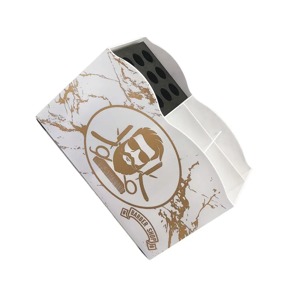 صندوق تخزين أدوات الحلاق، مقص، حامل منظم لتصفيف الشعر، أبيض