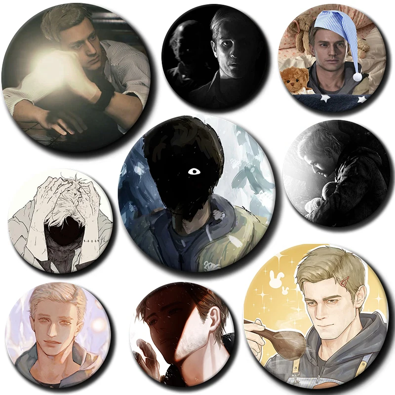 Funny Cartoon Role Badge Handmade Round Brooch Bag Game R-ResidentEvil Ethan Winters Button Pin Clothes Accessories Jewelry Gift