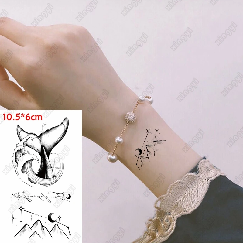 Faux tatouages temporaires en forme de dauphin pour femmes adultes, autocollant de bras, lune, baleine, pin