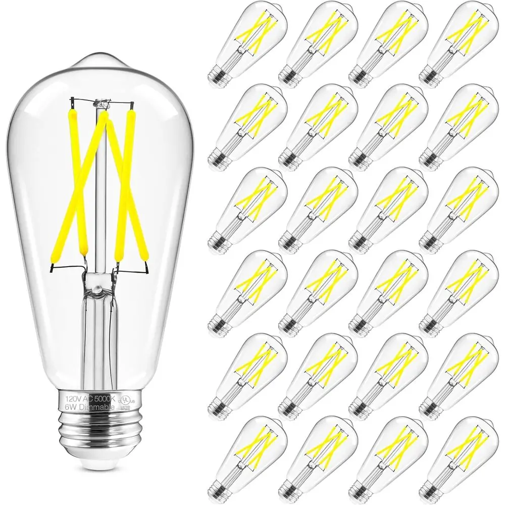 

Vintage LED Light Bulb Dimmable, 6W Equivalent 60W, 5000k Daylight, E26 Base Led Edison Bulbs, 700LM, High CRI 95+ Eye Protectio