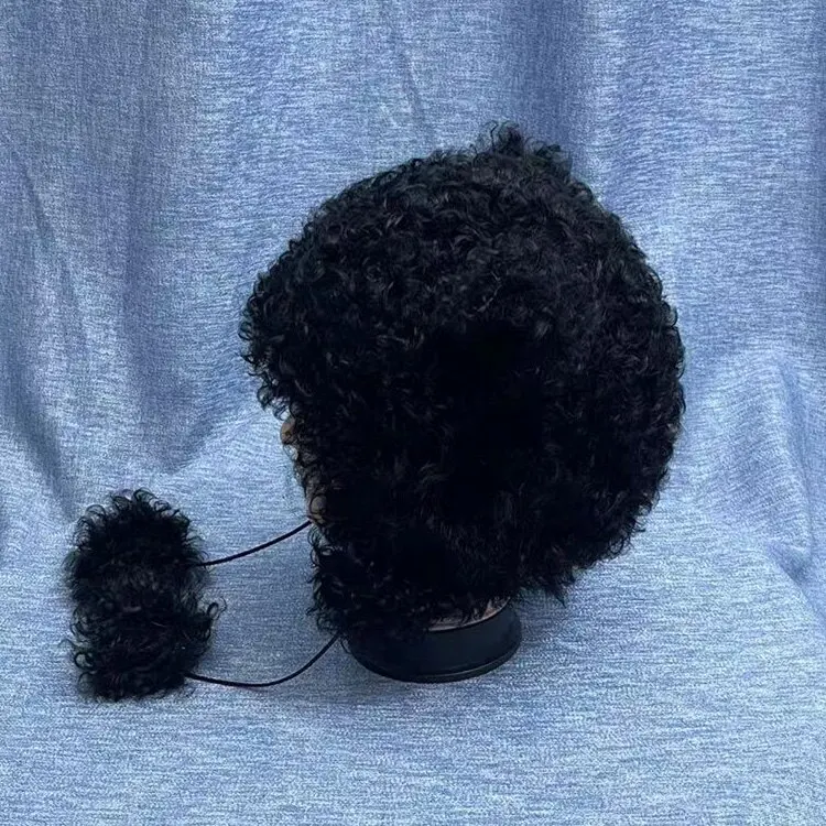 Warme Winter-Tiermotive Mütze aus Lockiger Wolle und Echtem Leder Neuer Stil für Männer und Frauen Gemütliche Echtpelz-Mütze für Kaltes Wetter – Detail 2