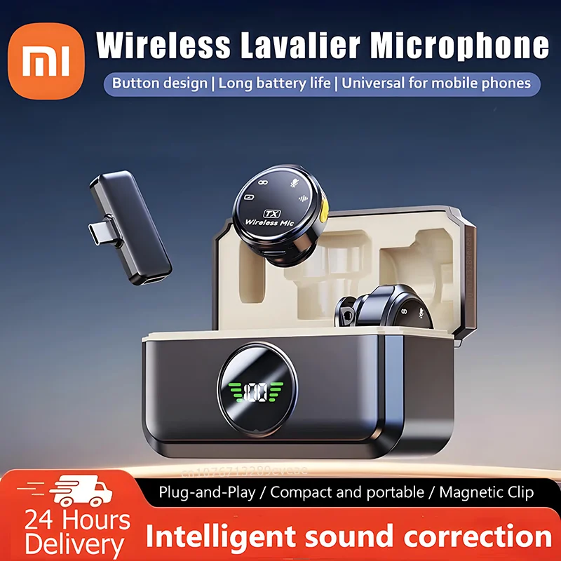 Xiaomi Wireless Lavalier Lapel Microphone Type-C لهاتف Iphone Ipad Android Phone Live Game Recording Interview مع مشبك مغناطيسي