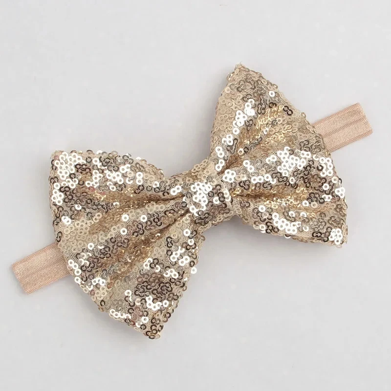 1 PC New Big Bow Gold Silver Colorful Solid Sequin Bow Nylon Headband For Baby Girls Hair Band Fashion Accessories