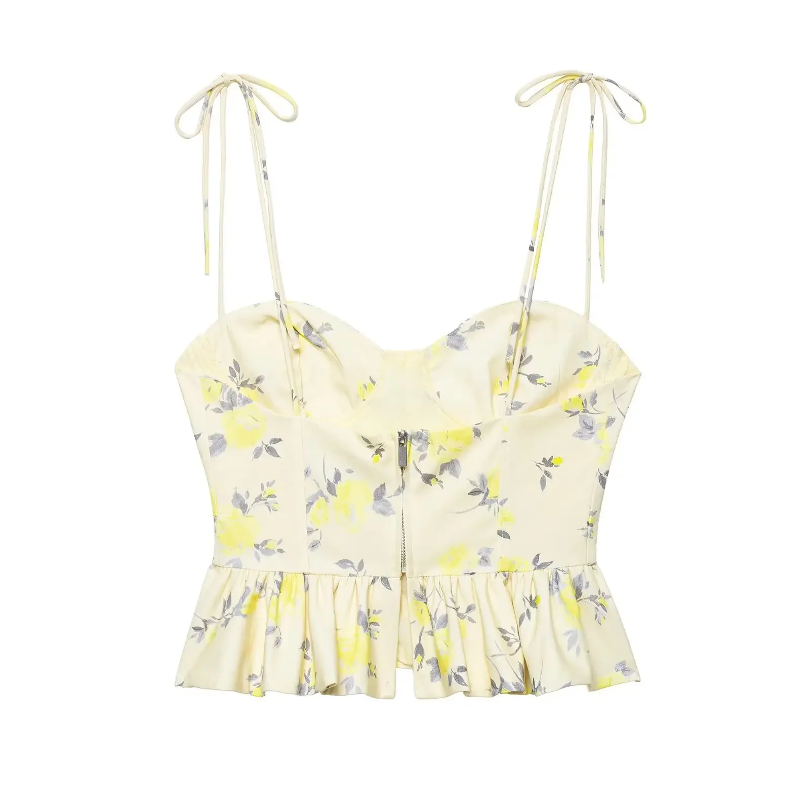 Sexy Floral Print Corset For Women Camisole Sheer Slim Crop Top Wired Bra Camis Sexy Floral Print Backless Tie-Up Bandeau Top