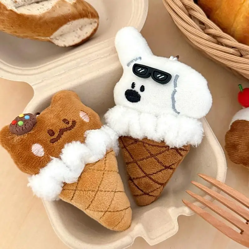 ●Cute Cartoon Ice Cream Animal Plush Keychain Kawaii Dog Rabbit Bear Stuffed Doll Pendant Toy Key Ring Backpack Decoration Gifts view 6