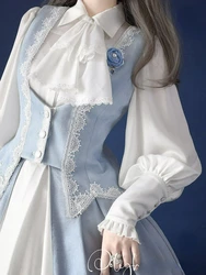 Victorian Gothic Lolita Blouses Women Japanese Style Y2k Chic Gigot Sleeve Tops Vintage Elegant Sweet Bow White Princess Shirts