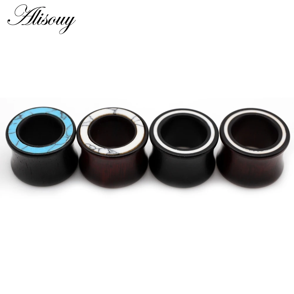 Alisouy 2PC High End Design White Line Wood Ear Piercing Plugs Gauges Expanders Fashion Body Jewelry Earring Tunnels Stretchers