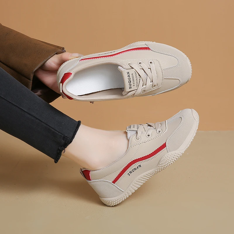 

K1518 Casual Shoes Versatile 2025 Women's Shoes New Non-Slip Slimming Look Spring White Shoes Soft Sole Lightweight Sports