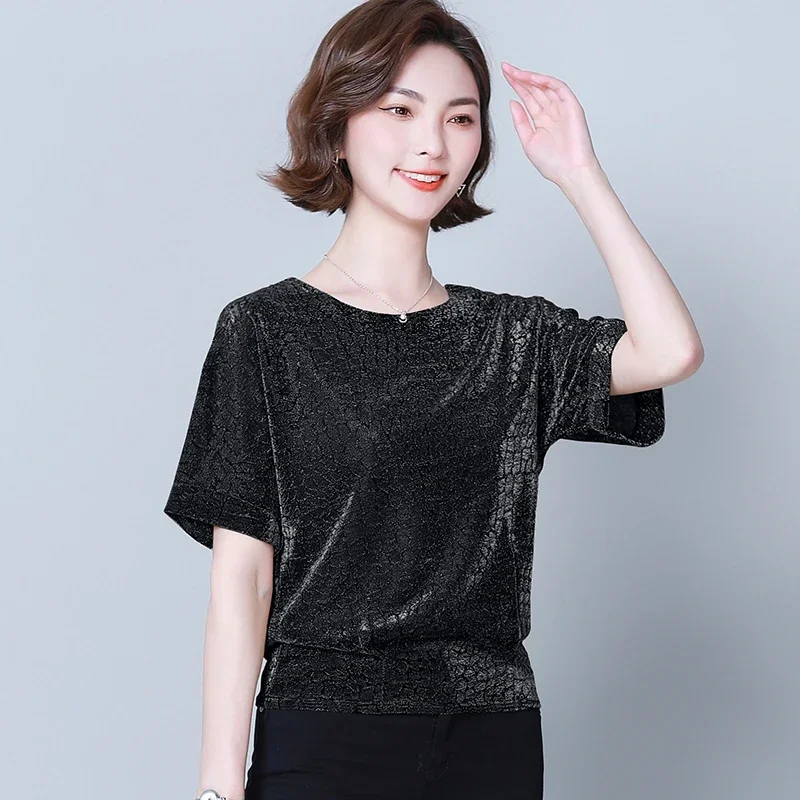 Fashion Elegant Shiny Sequin Blouse Glitter Shirt Tops Tunic Women Blouses Red Black Shine Women Blouses Loose Clothes 4XL 14081