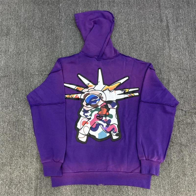 

2025 LOST Retro Washed Trash Zipper Hot Diamond Splicing High Quality Hoodie