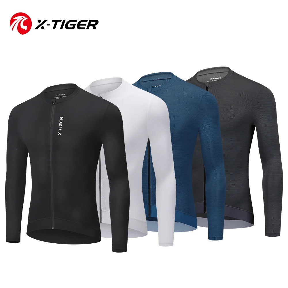 X-TIGER Koszulka kolarska Mężczyźni Kobiety Długie rękawy Koszulki kolarskie Oddychający Mężczyzna 3+1 Kieszenie Kolarstwo Maillot Szybkoschnący Slim Fit Pro